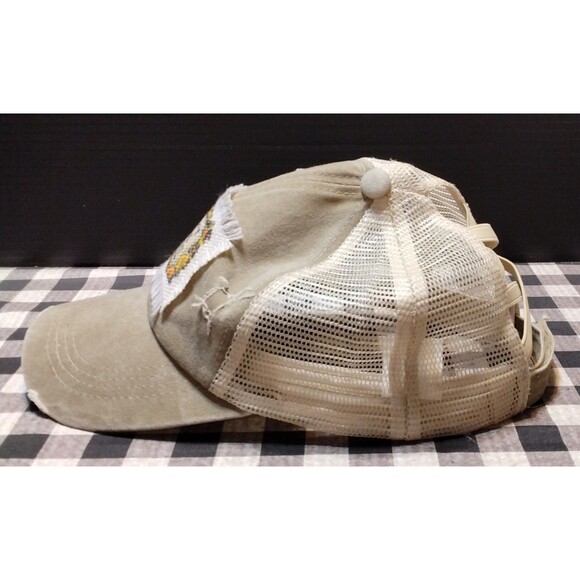 Distressed I Don't Speak Dipshit Beth Dutton Mesh Ponytail Cap Trucker Hat Khaki - Picture 10 of 16